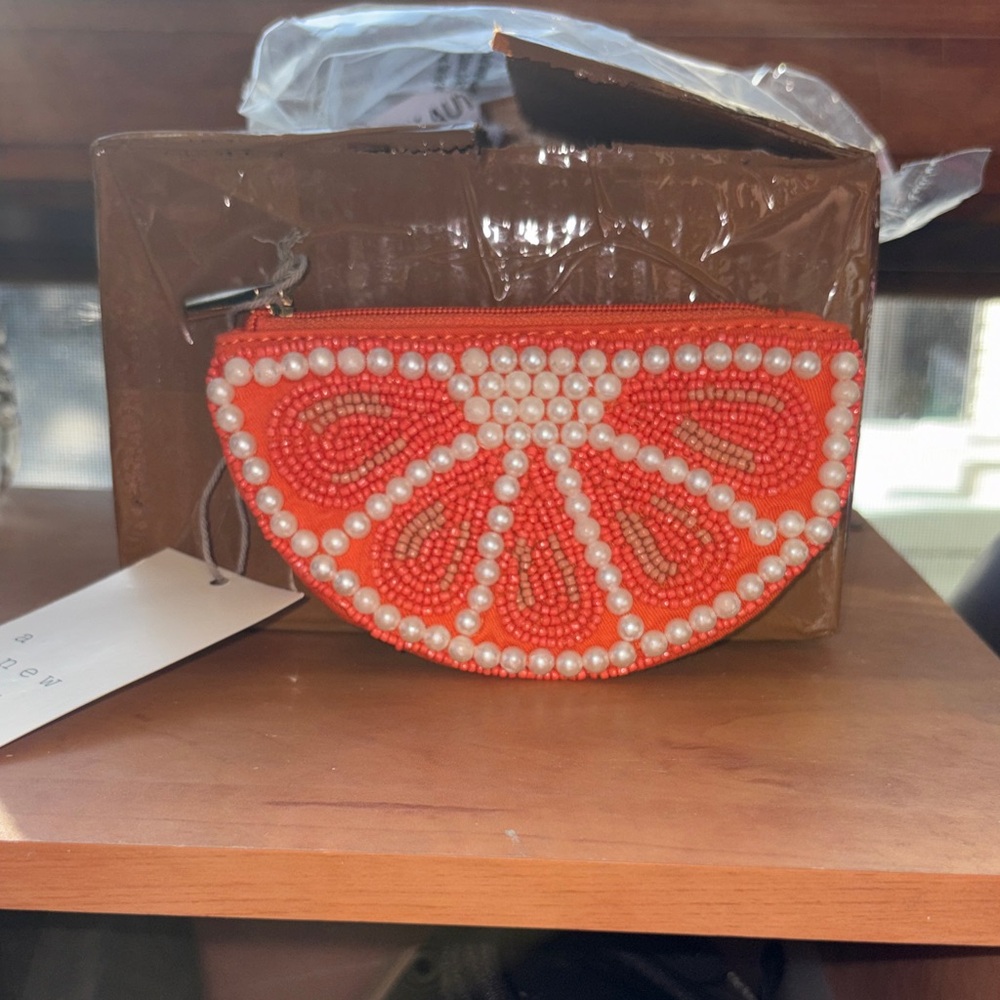 Orange Beaded coin purse